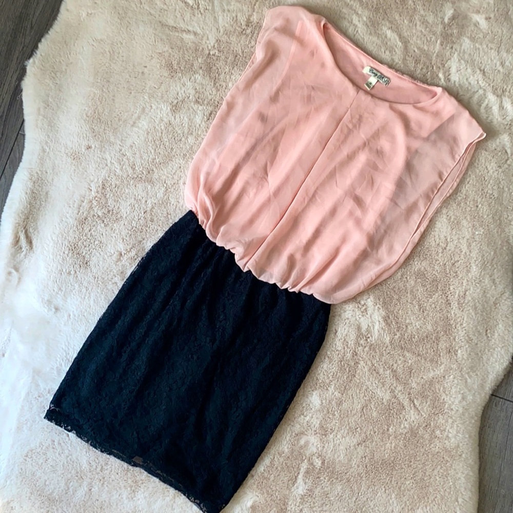 Peach Blouson Chiffon Dress Small